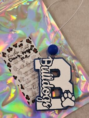 Blue & White Bulldog Letter Freshie